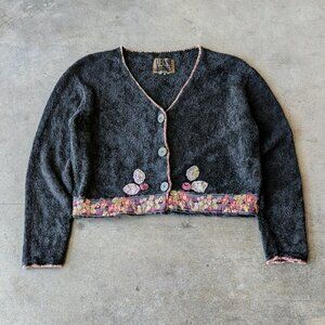 Vintage Lianne Barnes Black Embellished Cropped Cardigan Sweater small
